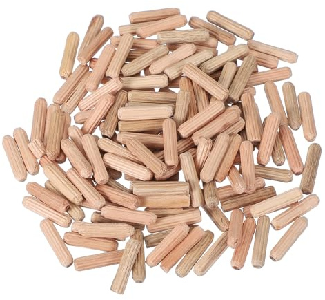 PATIKIL 200 Stück 5 x 20mm Holzdübel Set, Holzrillendübel Riffelholzdübel Holzstifte Dübel Set Gerillte Holzübelstifte Dübel Holz mit Rillen für Zimmerei Möbel Tür Kunsthandwerk Projekte