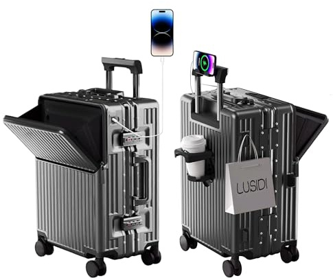 AIWEINY Carry on suitcase Zipperless Luggage,Polycarbonate Aluminum Hard Shell, Expandable Carry-On Suitcase with Spinner Wheels, 20 Inch Cabin
