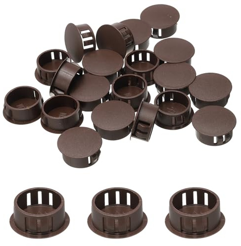 sourcing map 20pcs Nylon Plastic Hole Plugs, 8/9(22mm) Round Drill Screw Hole Plugs Covers Knockout Locking Plastic Plugs Insert End Caps for Kitchen Cabinet Furniture, Dark Brown