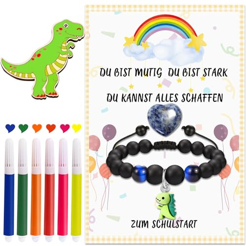 Glückssteine Einschulungsgeschenk,Mutstein Schulanfang Kinder für Schultüte | Glückssteine mit Armband Grußkarte Farbstifte,Schultüte Füllung Mädchen Junge Schulstart Einschulung Deko