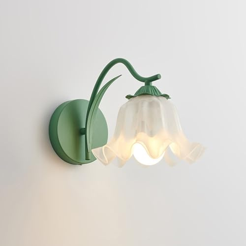 Mkichi Wandleuchte Innen Kreative Blumen Design Wandlampe Innen E27 Vintage Flurlampe Wand mit Acryl Lampenschirm,Moderne Wandleuchten für kinderzimmer Schlafzimmer Wohnzimmer (Grün)