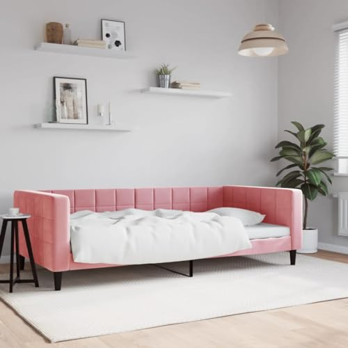 Qnhdfrt Tagesbett Rosa Samt 100x200 cm Modernes 2 in 1 Schlafsofa als Gästebett mit Metall Massivholz Gestell für Wohnzimmer und Schlafzimmer