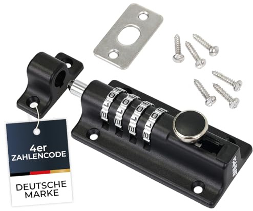HMF Riegelschloss 3591-02, Türriegel mit 4-stelligem Zahlencode aus Zinklegierung | 12,2 x 4 x 4,8 cm | Schwarz