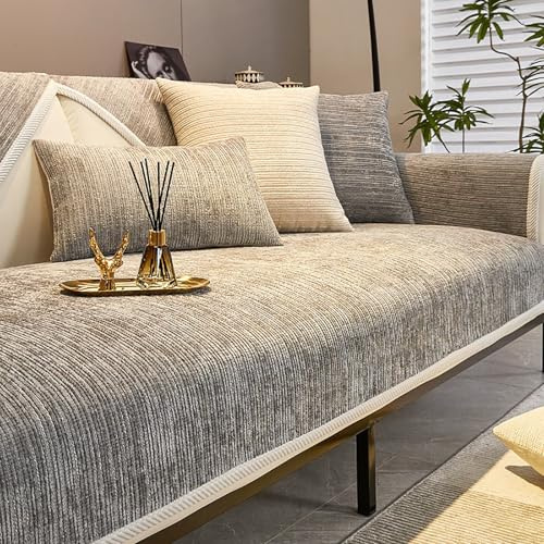 Bezugetop Sofa Überzug Chenille Sofabezug, Rutschfester Couch Überzug1 2 3 4 Sitzer für U Form L Form Sektionssofa, Sofa Überwurf, Kratzfest Hund Katze Sofaschoner, Hellgrau, 70 * 210cm