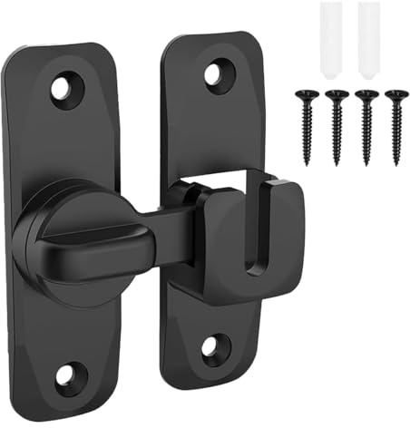 Alnicov Serrure de porte coulissante noire à 90/180 degrés pour porte de grange, verrou de sécurité, petit verrou pour grange, jardin, salle de bain