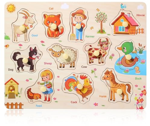 Vbxvsa Puzzle à emboîter, en bois, jouet éducatif, jouet de motricité, 29,5 x 22 cm, pour enfants à partir de 1 an, jeunes garçons, filles, éducation, salon