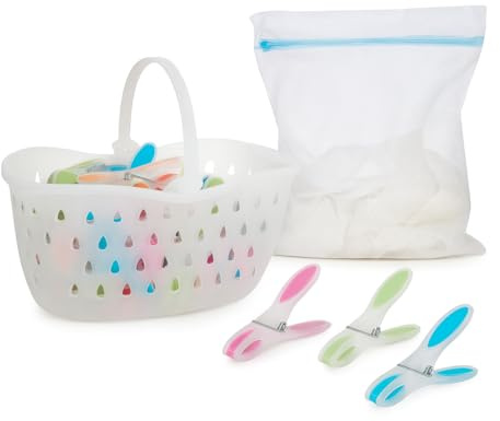 Pinzas Ropa de Silicona 44 Piezas con Cesta Pinzas Ropa de plástico y Bolsa Lavadora, Pinzas Antideslizantes Que no Dejan Marca, Resistentes y duraderas para Interior y Exterior