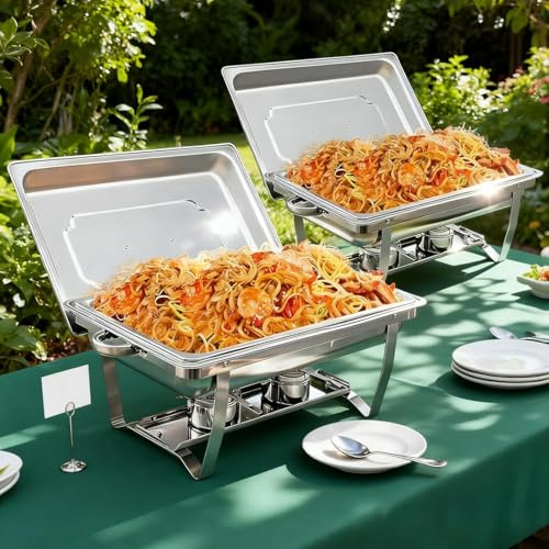 NBYTLT 2 Packs 9.5L Chafing Dish Buffet Set, Stainless Steel Chafing Dishes Set With Lids, Food Pans Buffet Serving Utensils, for Weddings, Parties, Events