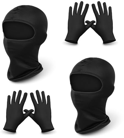 Alaoo Balaklava set unisex, ventilerande stormmask innehåller 2 balaclava svart och 2 svarta handskar, balaclava för UV-skydd, vindtät varm, snowboard för cykling utomhussport