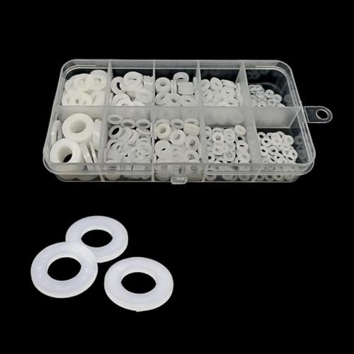 500 arandelas de plástico blancas planas de nailon, 500 unidades, 100 piezas de nailon de plástico, color blanco, adecuadas para aplicaciones domésticas automotrices y marinas