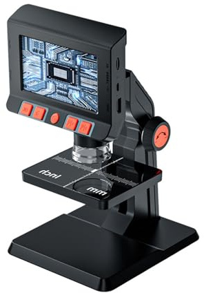 microscopi Microscopio digitale professionale con schermo da 4,3 pollici, microscopio elettronico con supporto di regolazione e luce LED microscopio