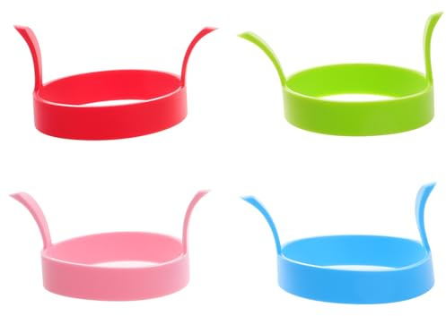 NUSITOU Set 4 Anelli per Uova in Silicone Riutilizzabili con Doppia Maniglia Antiscottatura, Stampi per Uova Fritte e Pancake per Cucina Quotidiana, Accessori da Cucina per