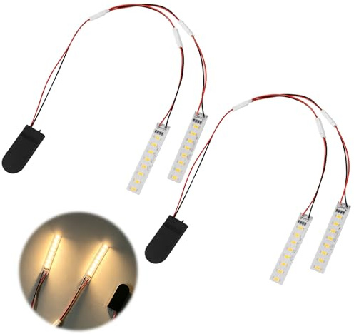 2 Stück Miniatur LED Leuchten für Puppenhäuser, 8-LED Hausbeleuchtung mit Batteriehalter, 7.5cm Warmweiss mit Kabel 35cm, Doppel LED Panel für Modellbau Beleuchtung, Modelleisenbahn Beleuchtung
