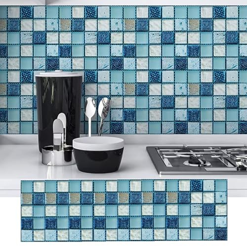 Vibeo Azulejos Adhesivos Azulejos de Mosaico de Mármol Autoadhesivos, Resistentes Al Agua para Salpicadero de Baldosa, Adhesivos de Pared 3D para Cocina y Baño(Style A,10 pcs)