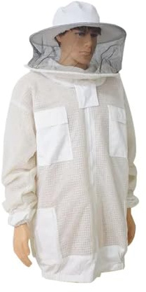 Biodlingsdräkt Biodling Anti Bee Suit 3 Layer Mesh Andas Ventilerad Skyddskläder Jacka med avtagbara Safty Veil Hat Kostymer(L)