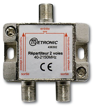 Metronic 436302 - Repartidor de señal TV metálico blindado 2 salidas con toma F, plateado