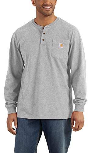 Carhartt Workwear Long Sleeve Henley Pocket T-Shirt Utilitaire de Travail, Gris chiné, X-Large Homme