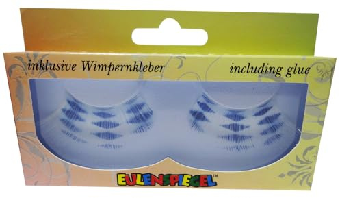 Eulenspiegel 001417 - Cils artificiels, blanc/bleu, 1 ml de colle spéciale pour cils, instructions, pour carnaval, fête à thème