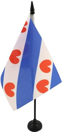 AZ FLAG Province of Fryslân Table Flag 21x14 cm 100D Polyester Plastic Base | Indoor use Dutch 6x8 in desk flag stitched finish with reinforced edges with plastic pole