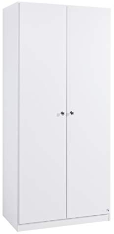 Rauch Möbel Buchholz Schrank abschließbar, Abschließbarer Kleiderschrank in Weiß 2-türig inkl. Zubehörpaket Basic 1 Kleiderstange, 4 Einlegeböden BxHxT 91x197x54 cm