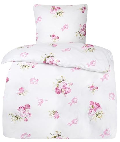 MOON - Rosemarie Bettwäsche Set 155x220 / 80x80 cm -Elegantes florales Muster - 100% Baumwolle - Premiumqualität mit Reißverschluss