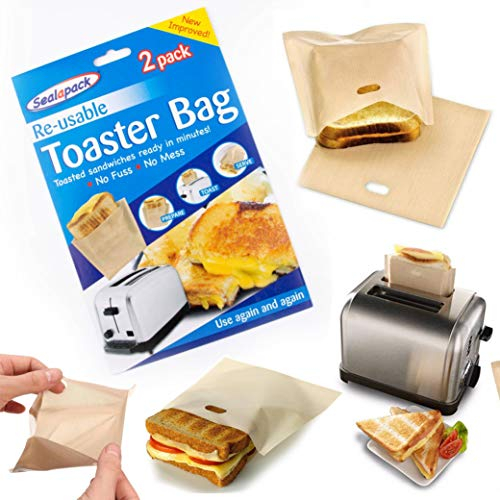 Wiederverwendbare Toaster-Beutel, antihaftbeschichtet, Sandwich-Toaster-Beutel, waschbar, hitzebeständig, Sandwich, Pizza, Brot, Snack-Taschen für Mikrowelle, Toaster, Grill, 1 Packung (2 Beutel)
