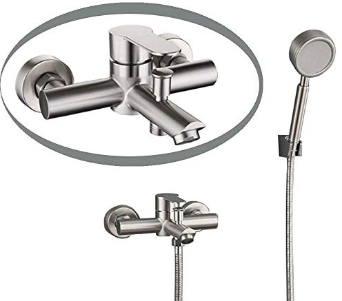 HomeLava Wannenarmatur Badewannenarmatur aus 304 Edelstahl mit Handbrause Aufputz Wandmontage Mischbatterie Einhand Wannenbatterie Badewanne Wasserhahn Duscharmatur mit Duschschlauch 1,5m