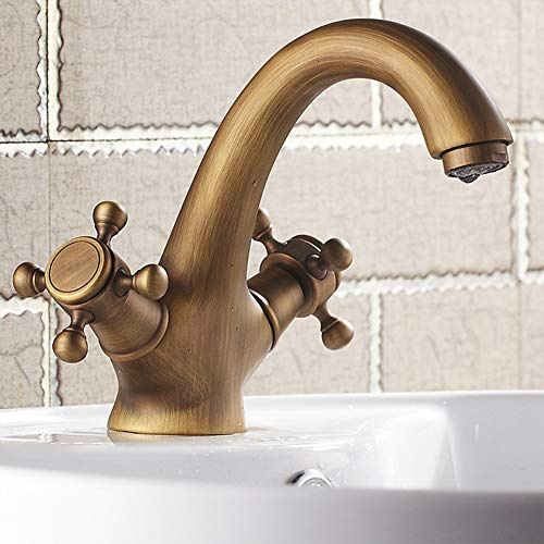 Wasserhahn Bad - Waschtischarmatur Retro Schwarz Badarmatur, Kaltes Und Heißes Wasser Vorhanden, Messing Zweigriff Waschbecken Mischbatterie, Mit Keramikkartusche, Wunderschöne Design