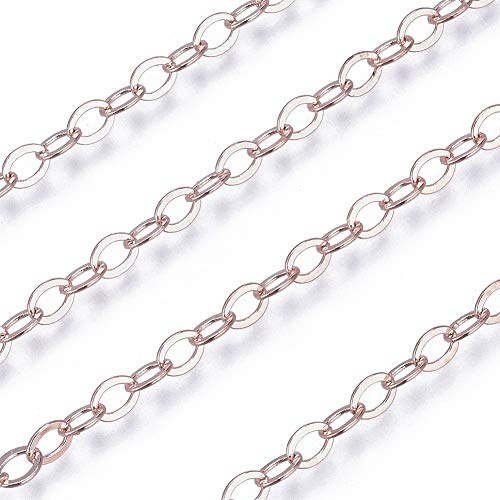 Beadthoven 16.4Ft Brass Cross Cable Chains Rose Gold Flat Oval Twisted Metal Necklaces Links Chains 3.5x3mm for Jewelry Making Bracelet Anklets Bag Accessories
