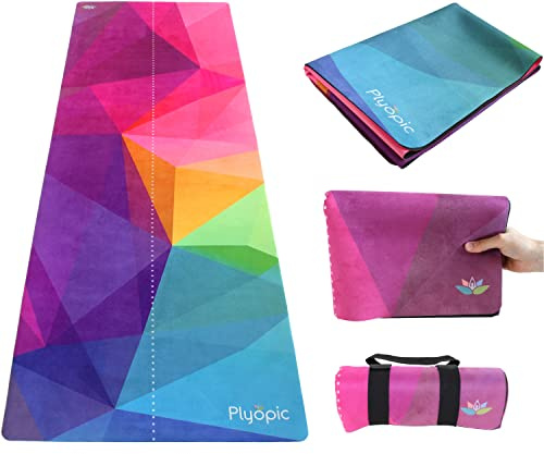 PLYOPIC 3-in-1 Travel Yoga Mat/Hot Yoga Towel/Gym Mat Topper. Non-Slip, Portable, Foldable, Washable and Eco-Friendly | 1.5mm Thin | Ideal for Yoga, Hot Yoga, Pilates, Fitness, Exercise and Travel