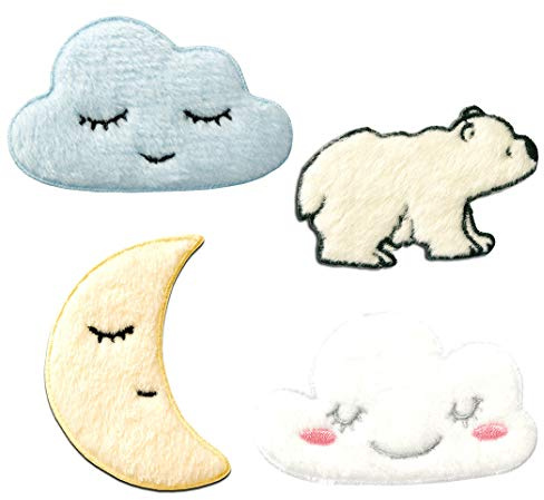 Catch the Patch Plüsch Set 4 Stück - (Größe: verschiedene Größen) – Aufbügler & Applikationen in verschiedenen Größen – Ideal für Kleidung, Schulranzen, Jeans & Rucksäcke
