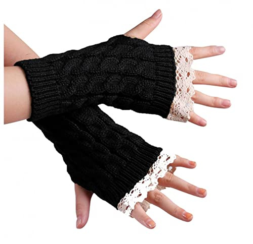 TIMIYUYU Warme Strickhandschuhe Fingerlose Fäustlinge Elegante Halb Fingerhandschuhe Winter Armstulpen Spitze Gestrickte Armwärmer Damen Mädchen Winterhandschuhe Pulswärmer Frauen Winter Geschenk