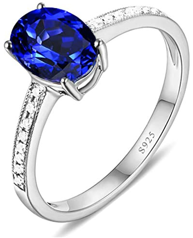 Bishilin Ringe Silber 925 Damen, Ring Verlobung 4-Steg-Krappenfassung mit Blau Zirkonia Trauringe Nickelfrei Freundschaftsring Silber Gr.63 (20.1)