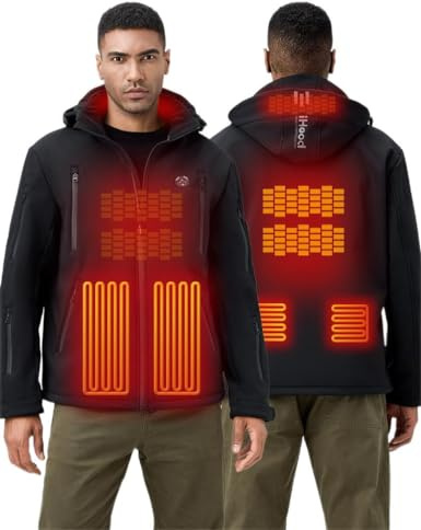 Men's Heated Jacket with Detachable Hood, Waterproof Winter Outdoor Heating Jackets for Men (Battery Pack Included) (US, Alpha, XX-Large, Regular, Regular, black)