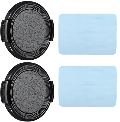 PATIKIL Camera Lens Cap, 2 Pack Sides Pinch Front Lens Cover with Microfiber Cleaning Cloth for 40.5mm Thread Universal DSLR Lenses, Black for Nikon, for Fujifilm, for Pentax, for Leica