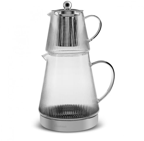 Karaca Keops Borosilikatglas Teekannen-Set mit Edelstahl-Teesieb, 1,5 L Kessel & 0,45 L Glas Teekanne mit Sieb, Turkish Tea Pot, Caydanlik, Türkischer Teebereiter für Kräutertee, losen Tee