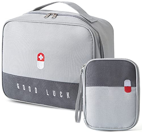 CoatCool 2stk Medikamententasche Reise, Große Kapazität Notfalltasche Leer Erste Hilfe Tasche Wasserdicht Medizin Aufbewahrungstasche Tragbar Medikament Tasche Reiseapotheke für Camping Zuhause，Grau