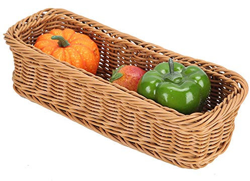 Bacchette Forchetta Cestino, Cestino Porta Pane da Tavolo Multiuso in Finto Rattan, Porta Frutta Rettangolare Impilabile Organizzatore Ristorante Che Serve Contenitore Per Alimenti (300 x 110 x 70 mm)