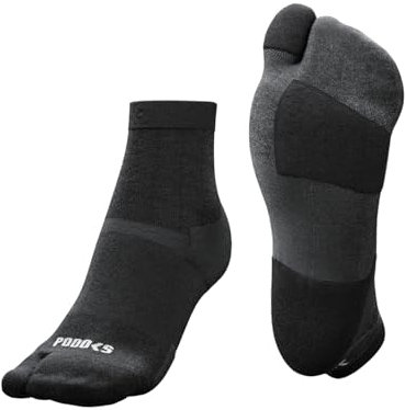 PODOKS - Calcetines hombre y mujer fascitis plantar con compresión para trabajo - Calcetines coolmax con almohadillado y separación del primer dedo (Negro, M)