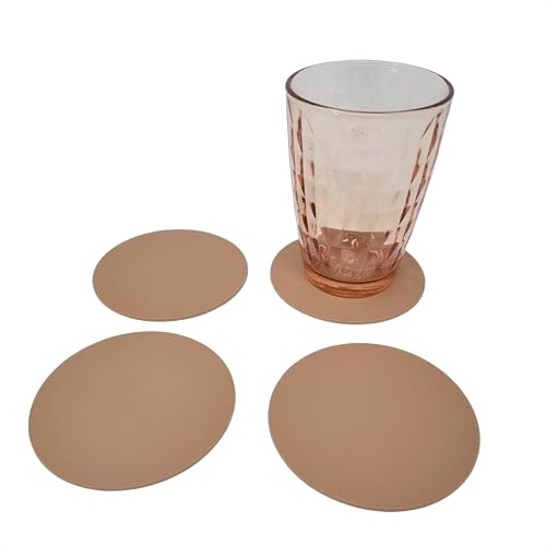 Nikalaz Rund Untersetzer, Recyceltem Leder, Set von 4, 10 cm (Camel)