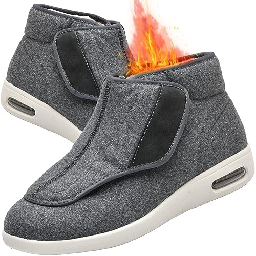 Zapatos Especiales para Juanetes Hombre Invierno Cálidas Zapatos ortopédicos cómodos para Ancianos Extra Anchos Artritis Edema Zapatos para Caminar ortopédicos para diabéticos,Gray woolen,44.5 EU