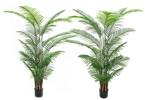 Qriocioa Artificial Areca Palm Tree 6FT Faux Areca Palm Plants Fake Tropical Palm Tree with 20 Trunks Perfect Tall Faux Dypsis Lutescens Plants for Entryway Home Office Porch Balcony Decor, 2Pack