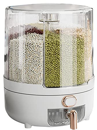 ARIOU Contenedor de arroz, dispensador de arroz transparente giratorio de 360 grados, contenedor de almacenamiento de frijoles, recipiente de legumbres a prueba de humedad, dispensador de alimentos