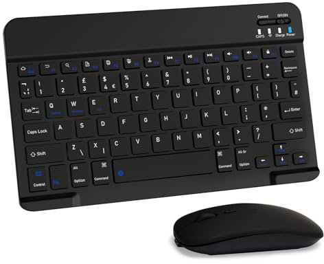 Lama Wireless Keyboard and Mouse - Ultra Slim, Rechargeable Universal Tablet Keyboard, Bluetooth for iPad/Tablet/iOS/Android/Windows/Laptops/Desktop Computers/Phones, Black