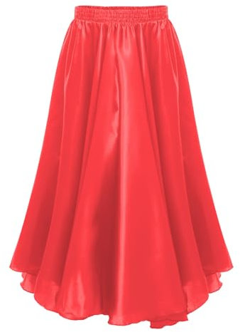 Kaerm Kinder Mädchen Flamenco Rock Lang A Linien Swing Rock Tanzrock Ango Latein Walzer Tanzkostüm High Waist Maxirock Performance Tanzkleidung Rot 146-152