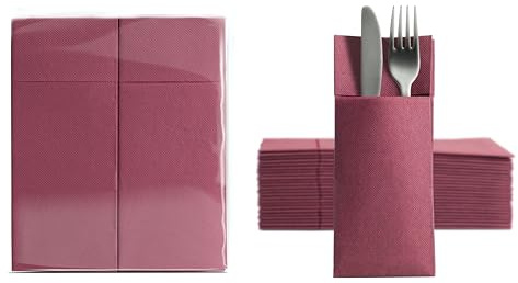 Aroba 250 Soft Point Besteckservietten weiches Material, Volumen & Struktur | fertig gefaltete Servietten mit Schlitz | 32x38 cm 1/8 Falz Bestecktasche |gute Qualität Rot Burgund