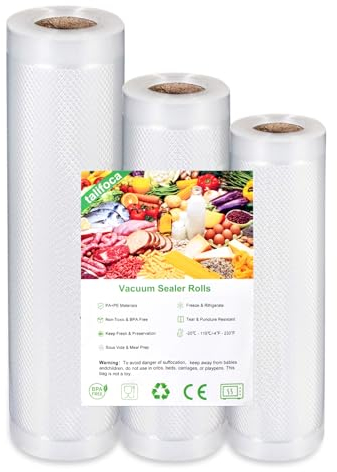 Vakuumbeutel-3Rollen Profi-Folienrollen, BPA-frei, Wiederverwendbar Gefrierbeutel, Vakuumierbeutel Lebensmittel Reißfest,Vacuum Bags für Vakuumierer & Sous Vide (20 cm + 25 cm + 28 cm) * 300cm