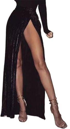 Bleistiftrock Schwarz Lang - Glitzer Rock Damen Lang Schwarz - Eleganter Halbrock Mit Hohem Schlitz Paillettenrock Farbe Rock Plisseerock Shiny Minirock Glitzer Kurz Rock Party Club Faltenrock