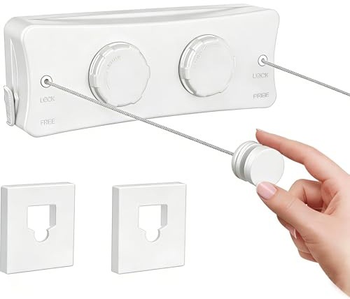 Domigard Ausziehbare Wäscheleine Doppelte 2 × 5,1 m – Edelstahlseil | wandmontiert, mit 20 kg Tragkraft, platzsparend für Bad, Balkon, Waschküche & Wohnmobil, kein Durchhängen – Weiß