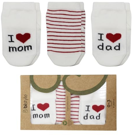 bistyle Bio-Baumwolle Süße 0-3 Monate Baby Socken Ich Liebe Mama + Ich Liebe Papa Baby Neugeborenen Geschenk Baby Erstausstattung Neugeborene 3 Paar